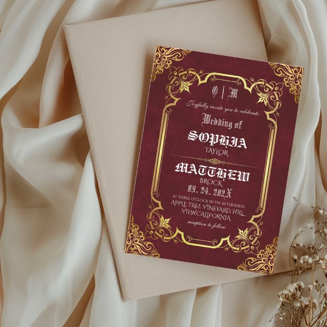 Invitación Boda Medieval Real Burgundy Dorado (Subido por el creador)