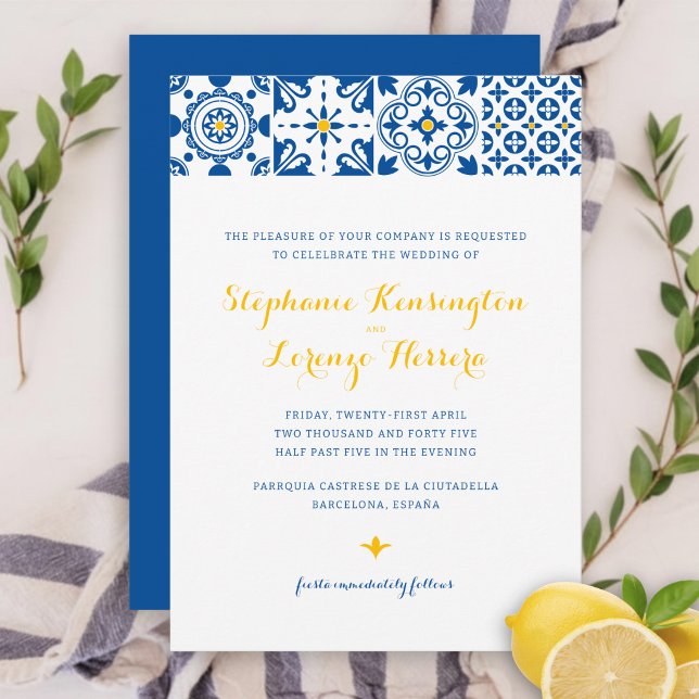 Invitación Boda Mediterránea Azul Amarillo (Subido por el creador)