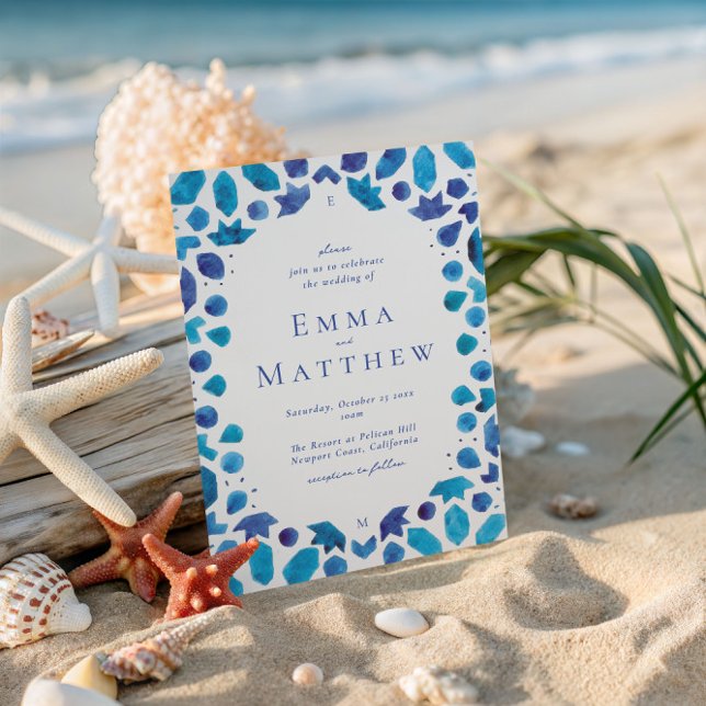 Invitación Boda Mediterránea con Azulejos Azules (Subido por el creador)