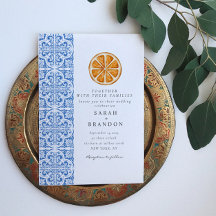 Boda Mediterránea de Azulejos Naranjas y Azules Ac