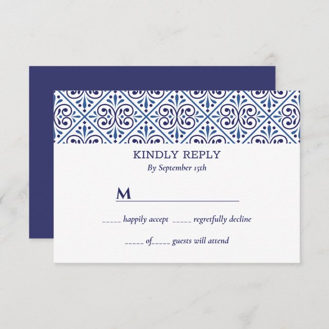 Invitación Boda mediterránea de la Marina Española Tile Rsvp (Anverso / Reverso)
