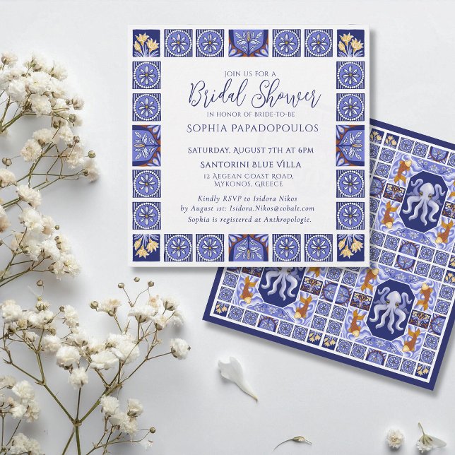 Invitación Boda Mediterránea en Azul y Blanco Boho (Subido por el creador)