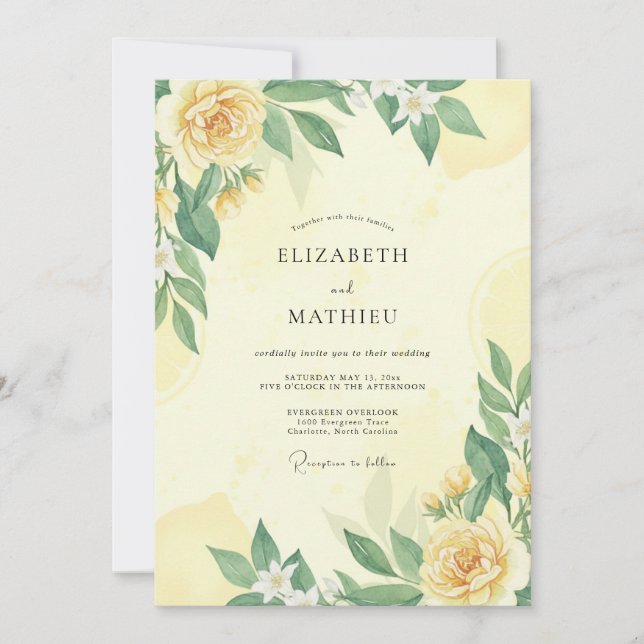 Invitación Boda Mediterránea Jubilosa Amarilla (Anverso)