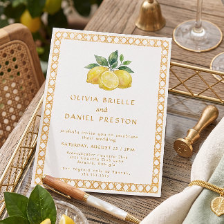 Invitación Boda Mediterránea Limón Cítrico Acuarela