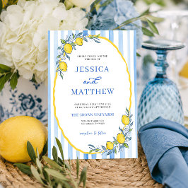 Invitación Boda Mediterránea Limón Rayado Azul 