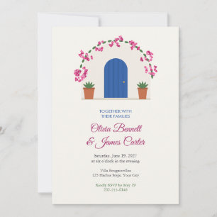 Invitación Boda Mediterránea Puerta Azul de Bugainvilla
