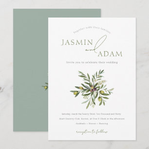 Invitación Boda Mediterránea Ramo de Olivo Elegante