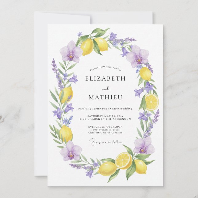 Invitación Boda Mediterránea Refrescante Amarilla (Anverso)