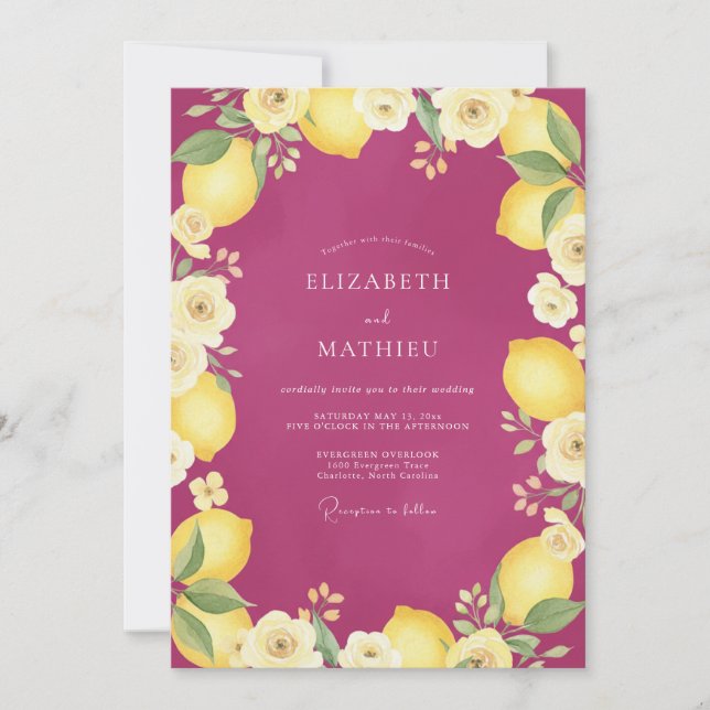 Invitación Boda mediterránea refrescante magenta (Anverso)