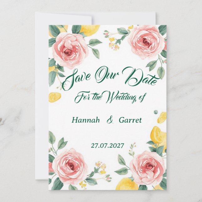 Invitación Boda Mediterránea Rosa Rubor & Limón (Anverso)