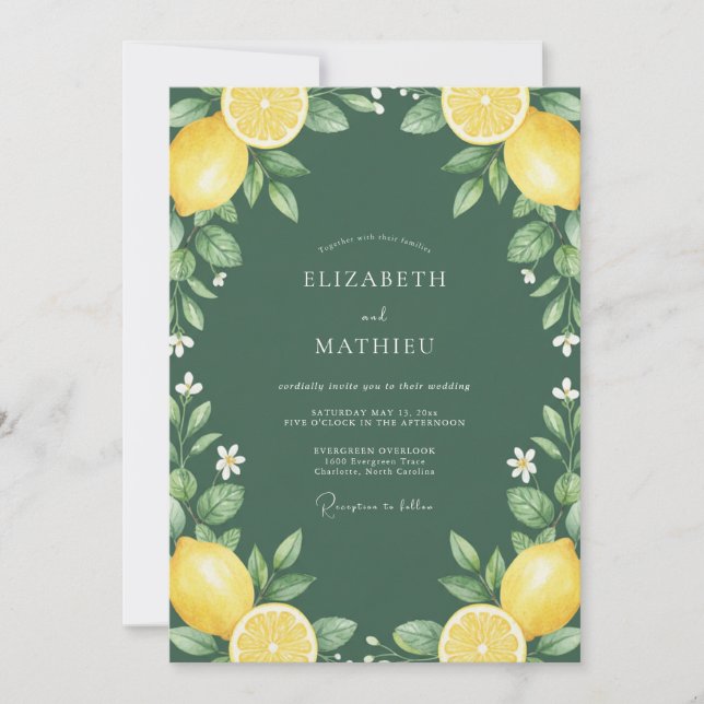Invitación Boda mediterránea verde bosque con toque de frescu (Anverso)