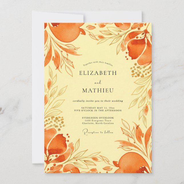 Invitación Boda Mediterránea Vibrante Naranja (Anverso)