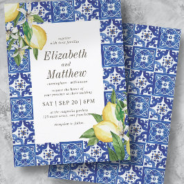 Invitación Boda mediterráneo azul de limón moderno