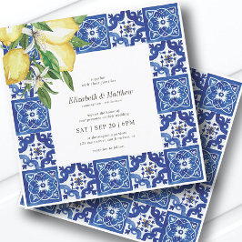 Invitación Boda mediterráneo azul de limón moderno