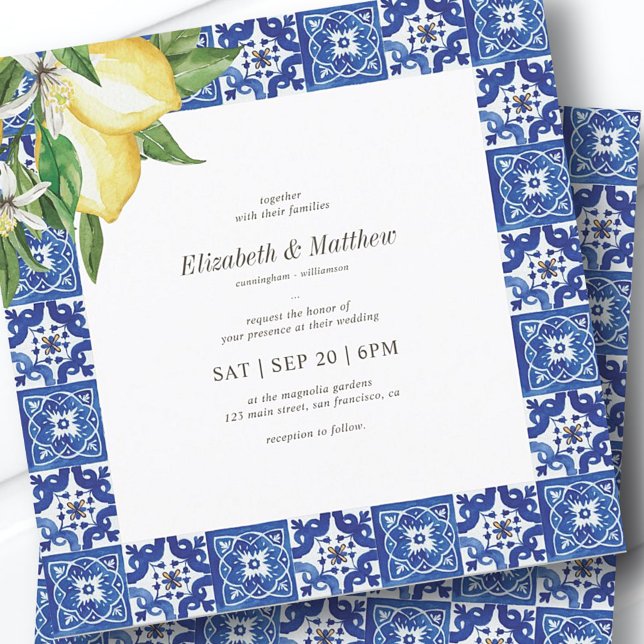 Invitación Boda mediterráneo azul de limón moderno (Subido por el creador)
