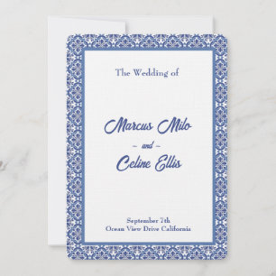Invitación Boda mediterráneo azul y blanco