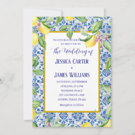 Invitación Boda mediterráneo de lemones de azulejos portugues