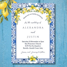 Boda mediterráneo de limón amarillo azul italiano