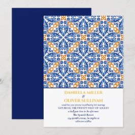 Invitación Boda mediterráneo de mosaico amarillo azul español