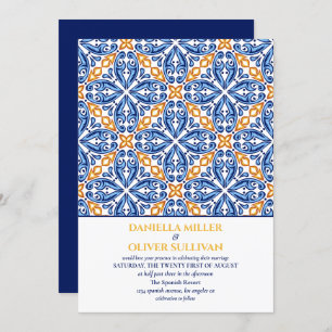 Invitación Boda mediterráneo de mosaico amarillo azul español