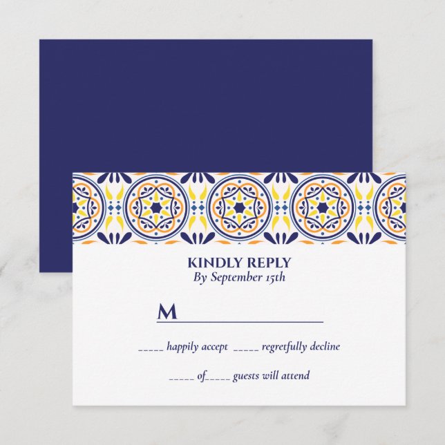 Invitación Boda Mediterráneo de tela amarilla de la marina es (Anverso / Reverso)