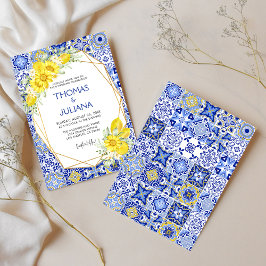 Invitación Boda mediterráneo italiano azul limón moderno