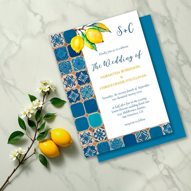 Invitación Boda mediterráneo italiano Tiles Lemon (Subido por el creador)