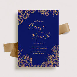 Invitación Boda Mehndi tradicional Real Azul y Oro