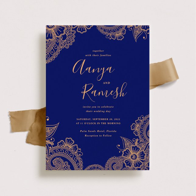 Invitación Boda Mehndi tradicional Real Azul y Oro (Subido por el creador)