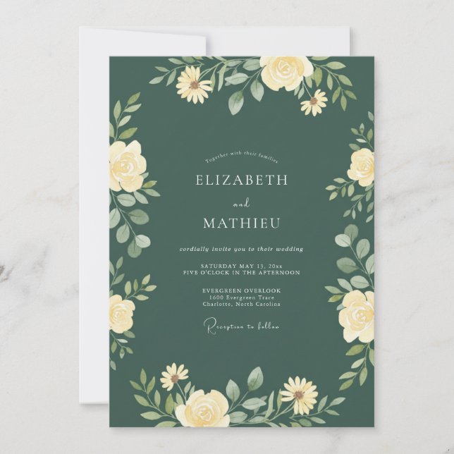 Invitación Boda melancólica de bosque con pino verde (Anverso)