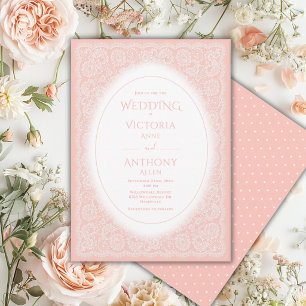 Invitación Boda melocotón encaje blanco vintage