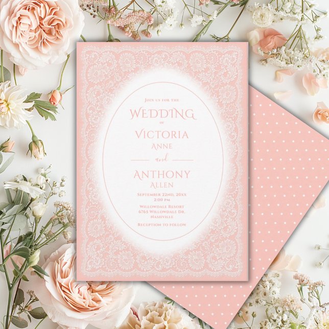 Invitación Boda melocotón encaje blanco vintage (Subido por el creador)