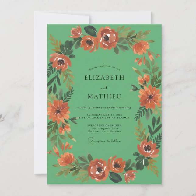 Invitación Boda Menta Amapola de Terracota (Anverso)