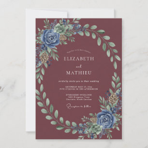 Invitación Boda Merlot Aciano Follaje Eucalipto