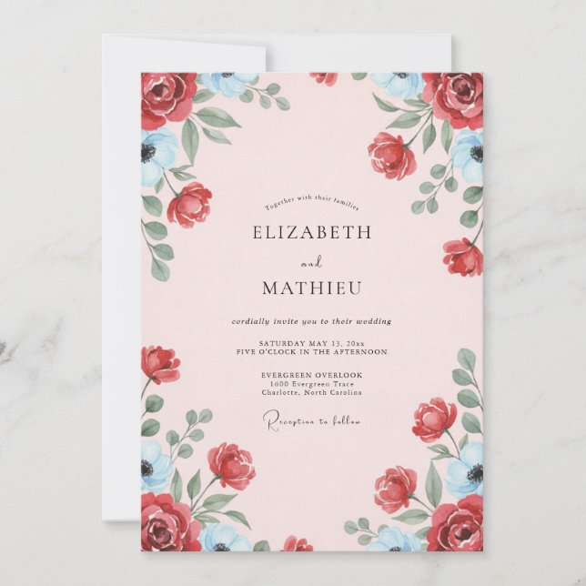 Invitación Boda Merlot Azure Petal (Anverso)