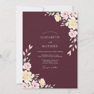 Invitación Boda Merlot Blush Ranunculus Eucalipto