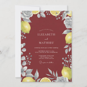 Invitación Boda Merlot Citrus Follaje Eucalipto