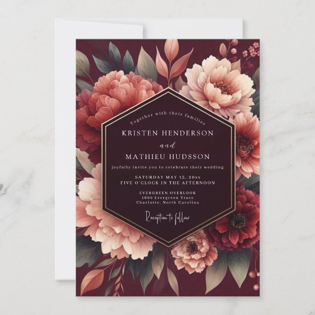 Invitación Boda Merlot Poetic Bloom (Anverso)