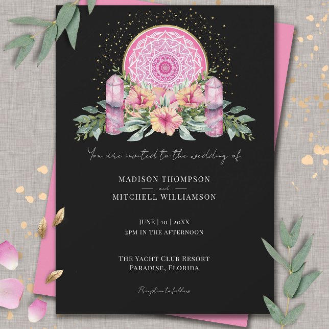 Invitación Boda metafísico de cristales de Mandala floral ros (Subido por el creador)