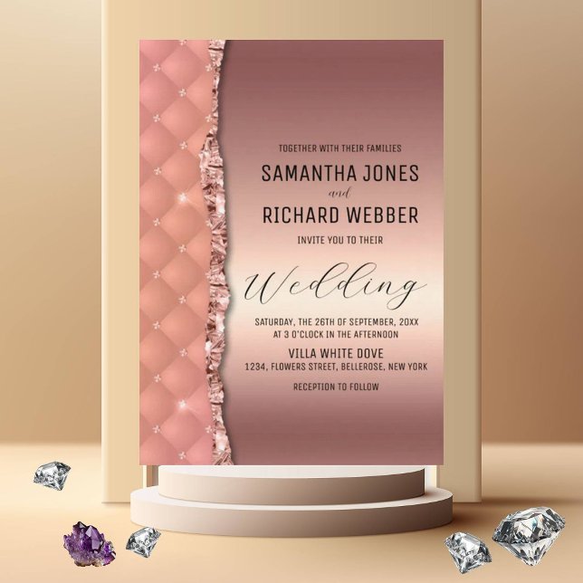 Invitación Boda metálico de Glam Rosa Gold Ripped Purpurina (Subido por el creador)