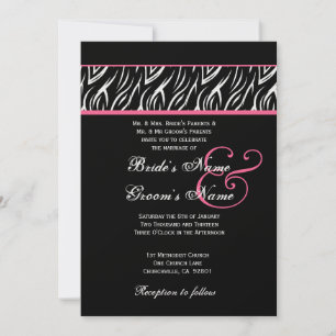 Invitación Boda metalico de la llama de cebra rosa negra