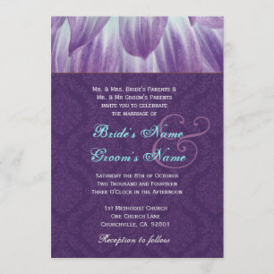 Invitación Boda Metálico de mantas de flores Aqua y Purple