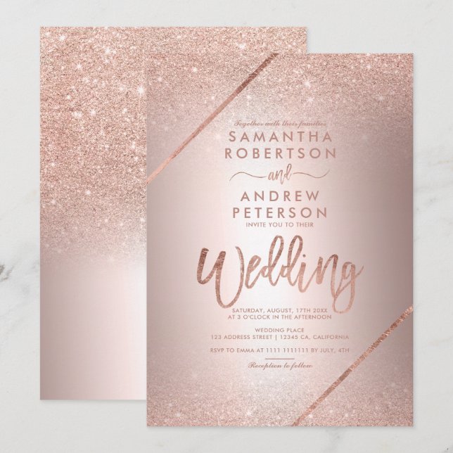 Invitación Boda metálico del efecto metalizado del oro de la (Anverso / Reverso)