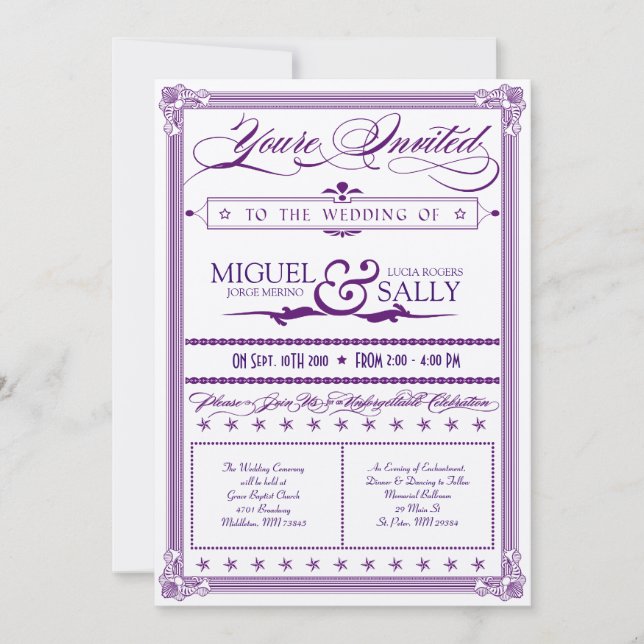 Invitación Boda Metálico Purple & Gold DIY (Anverso)