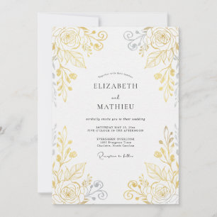 Invitación Boda Metalizada con Hojas de Oro