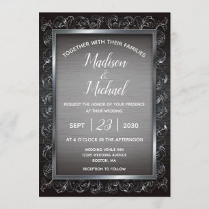 Invitación Boda Metalizado oscuro grunge plateado