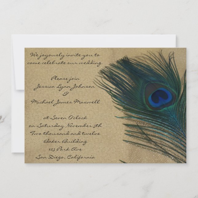 Invitación Boda Metallic Gold Peacock (Anverso)