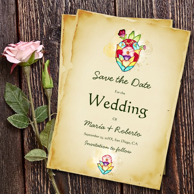 Invitación Boda Mexicana De Corazón Floral Rústica Salva La F (Subido por el creador)