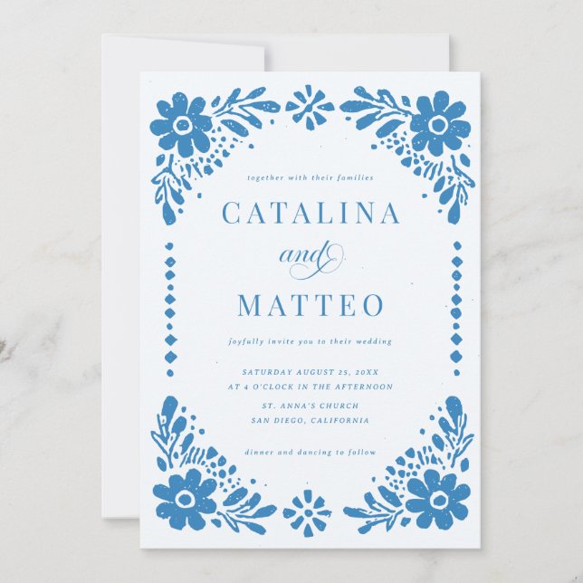 Invitación Boda Mexicana de Papel Picado Dibujado a Mano Boho (Anverso)