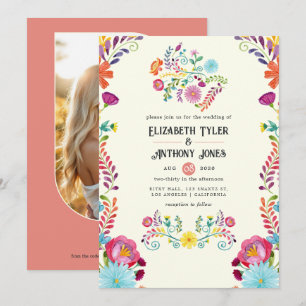 Invitación Boda Mexicana Fiesta de Coral Marfil y Quemado